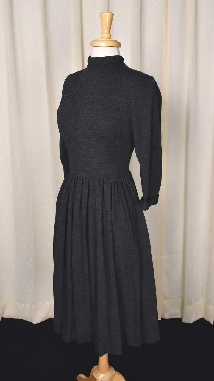 1950s Vintage Gray Knit Turtleneck Dress