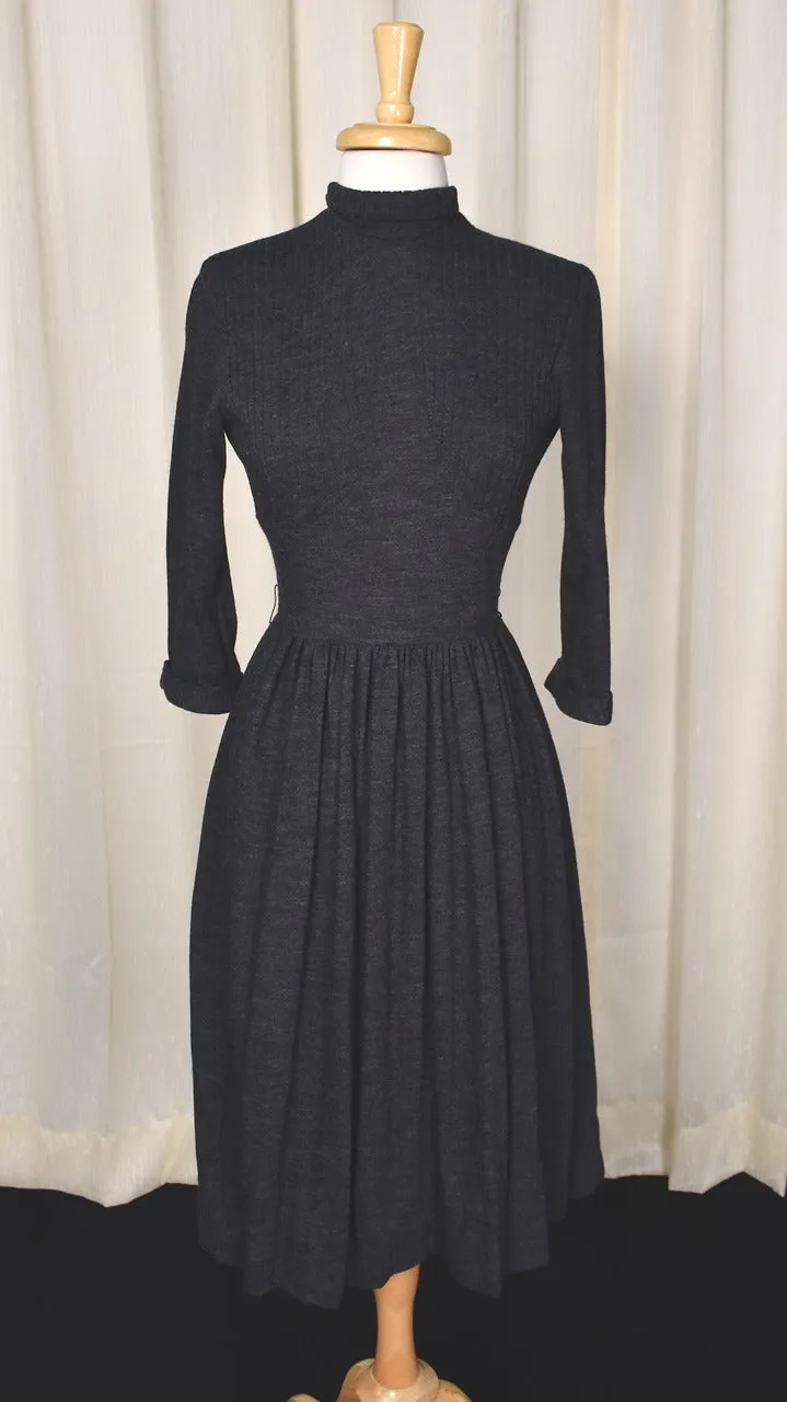 1950s Vintage Gray Knit Turtleneck Dress