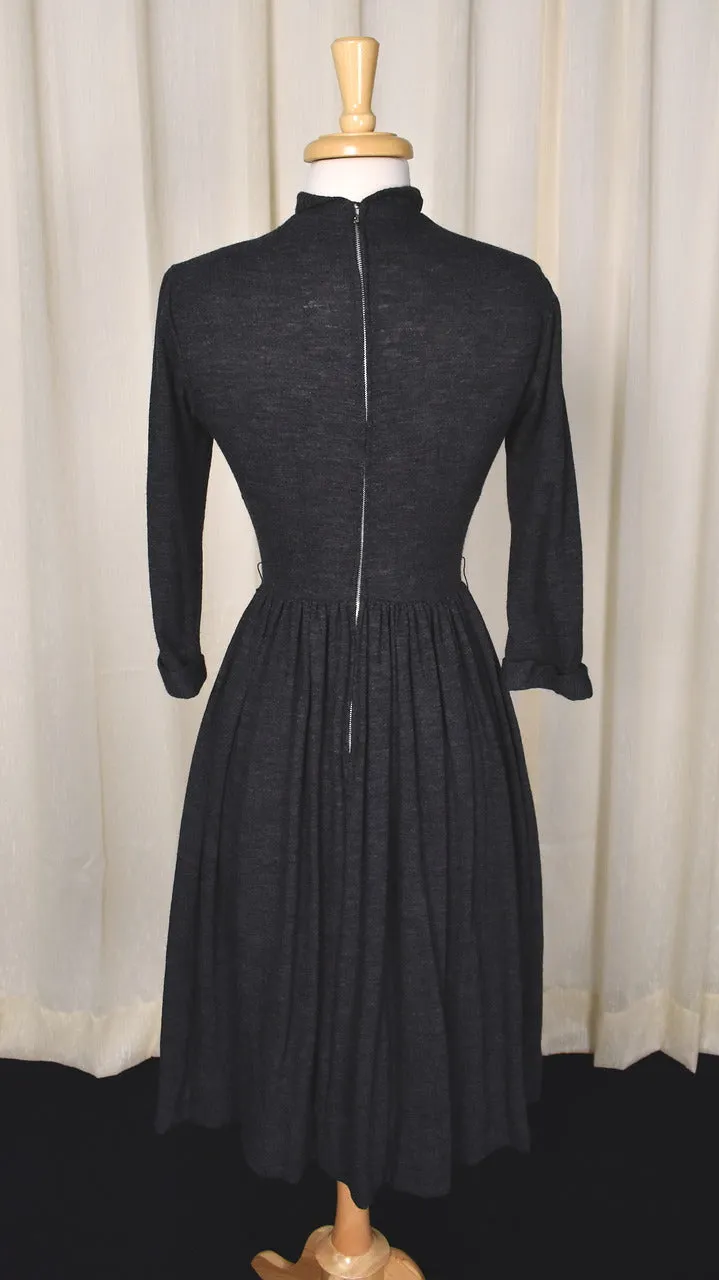 1950s Vintage Gray Knit Turtleneck Dress