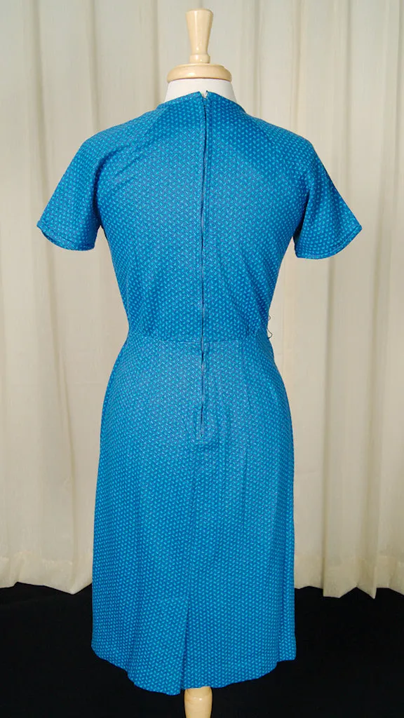 1960s Blue Knit Wiggle Dress