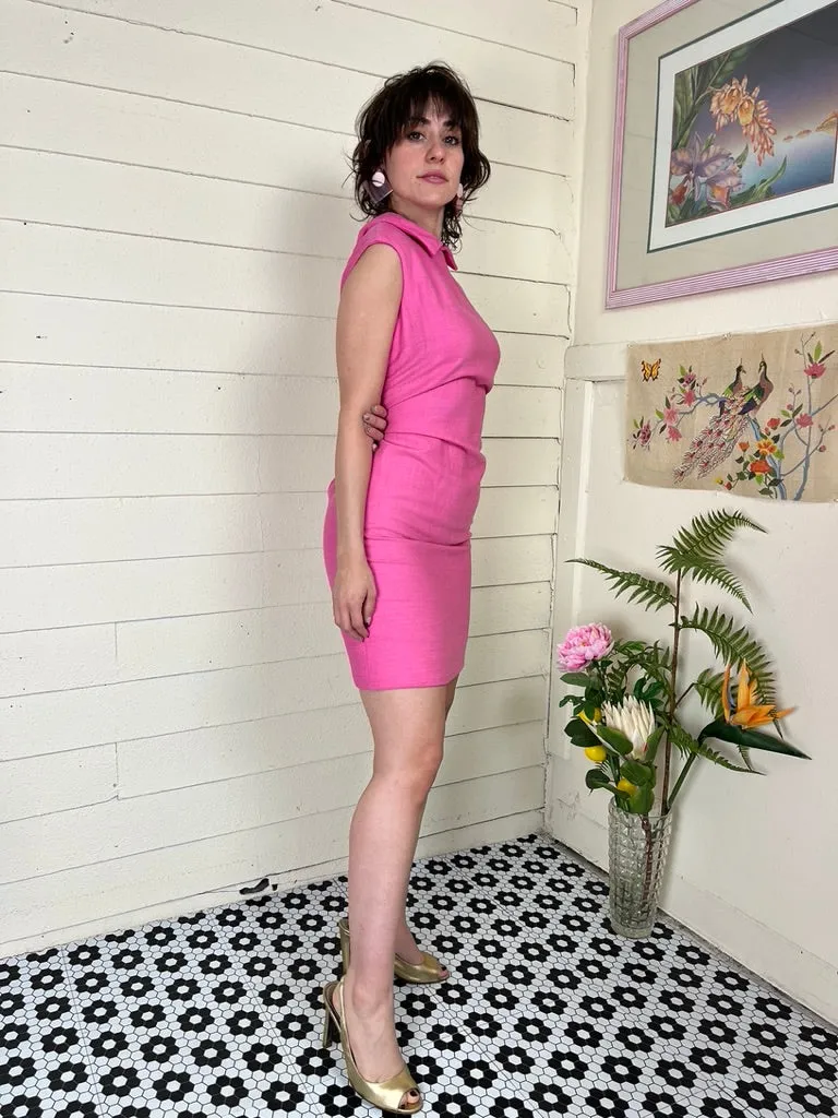 1960s MOD BARBIE PINK COLLARD SHIFT DRESS - xs to small