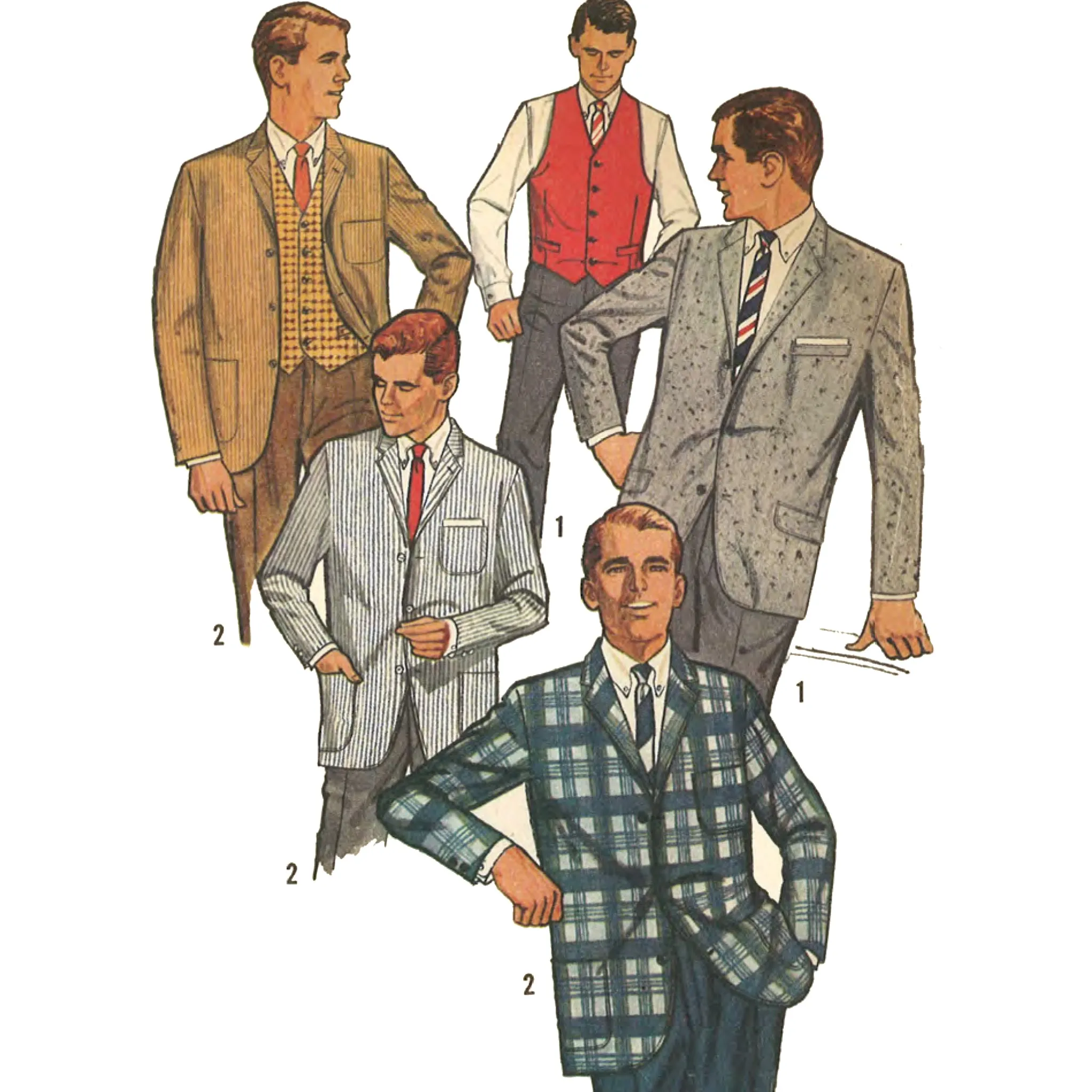 1960s Pattern, Men's Jacket & Vest Waistcoat - Chest 40” (101.6cm)