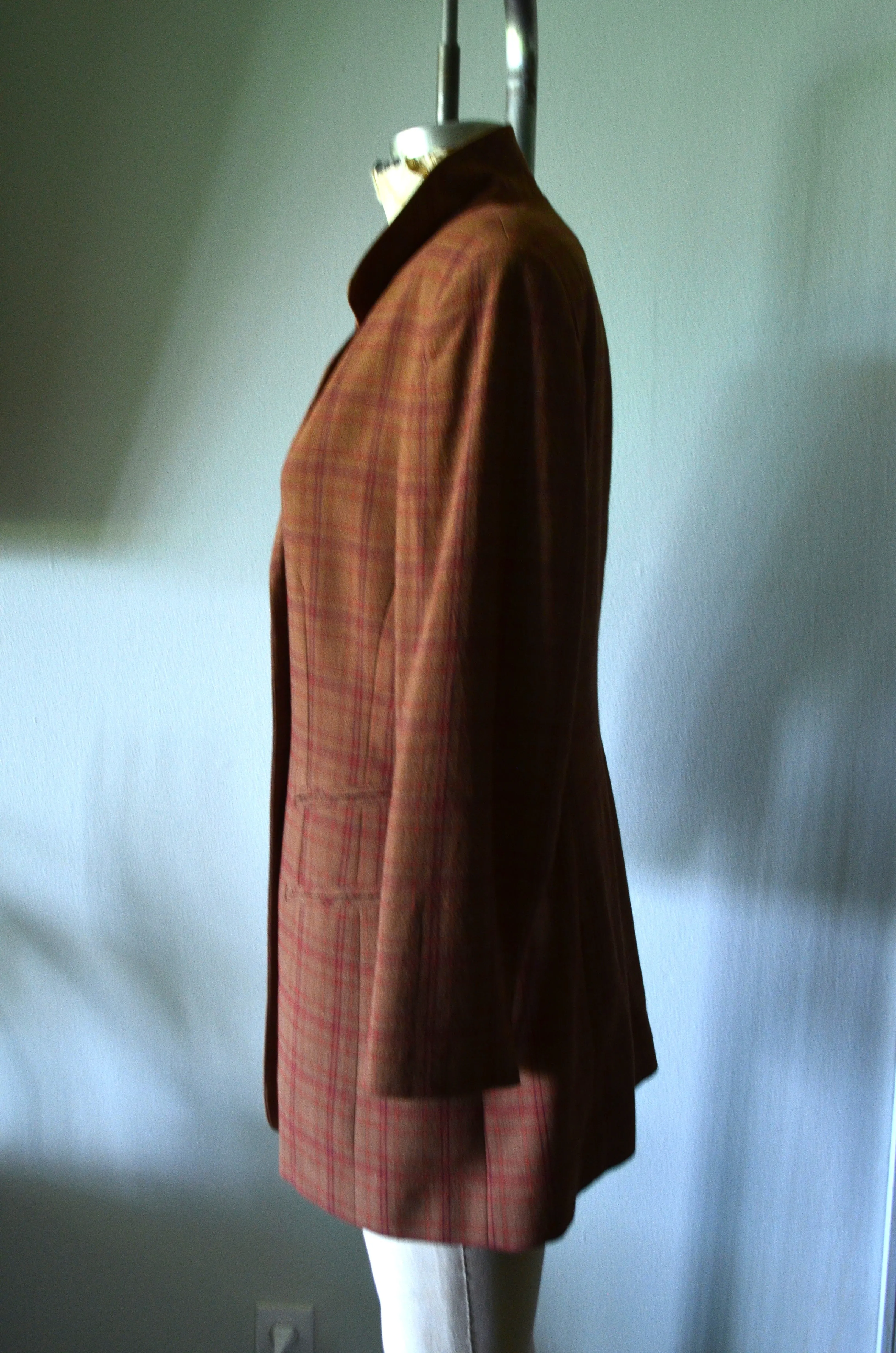 80s Liz Claiborne plaid tweed tailor Tan blazer with shoulder pads