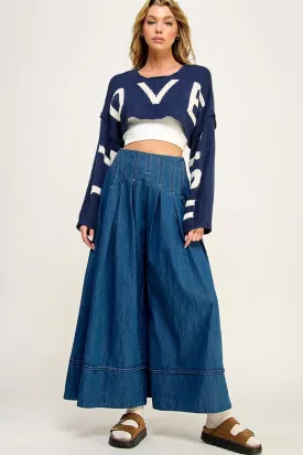 A Line Flared Denim Pants