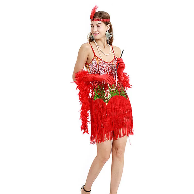 A-Line Spaghetti Strap 1920s Dress with Tassels