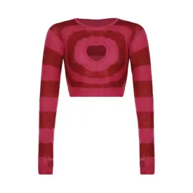 Aesthetic Heart Striped Y2k Long Sleeve Sweatshirt