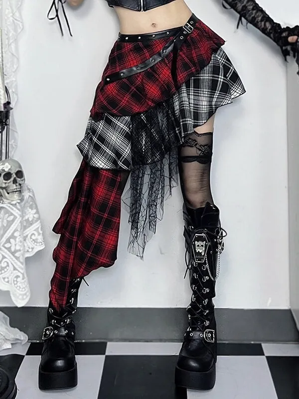 Alternative layered plaid skirt