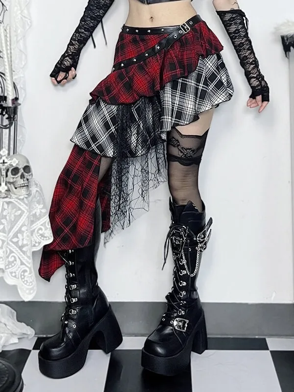 Alternative layered plaid skirt