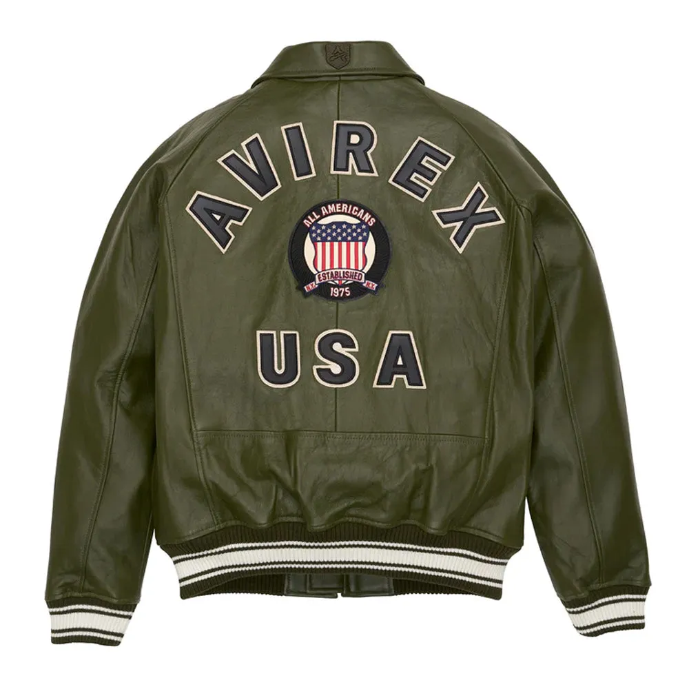 Avirex Icon Olive Bomber Leather Jacket