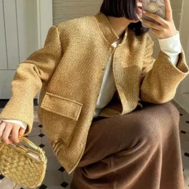 Babetta Gold Metallic Tweed Bomber Jacket