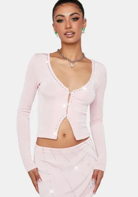 Baby Pink Silver Stud Hotfix Kaigra Cardi