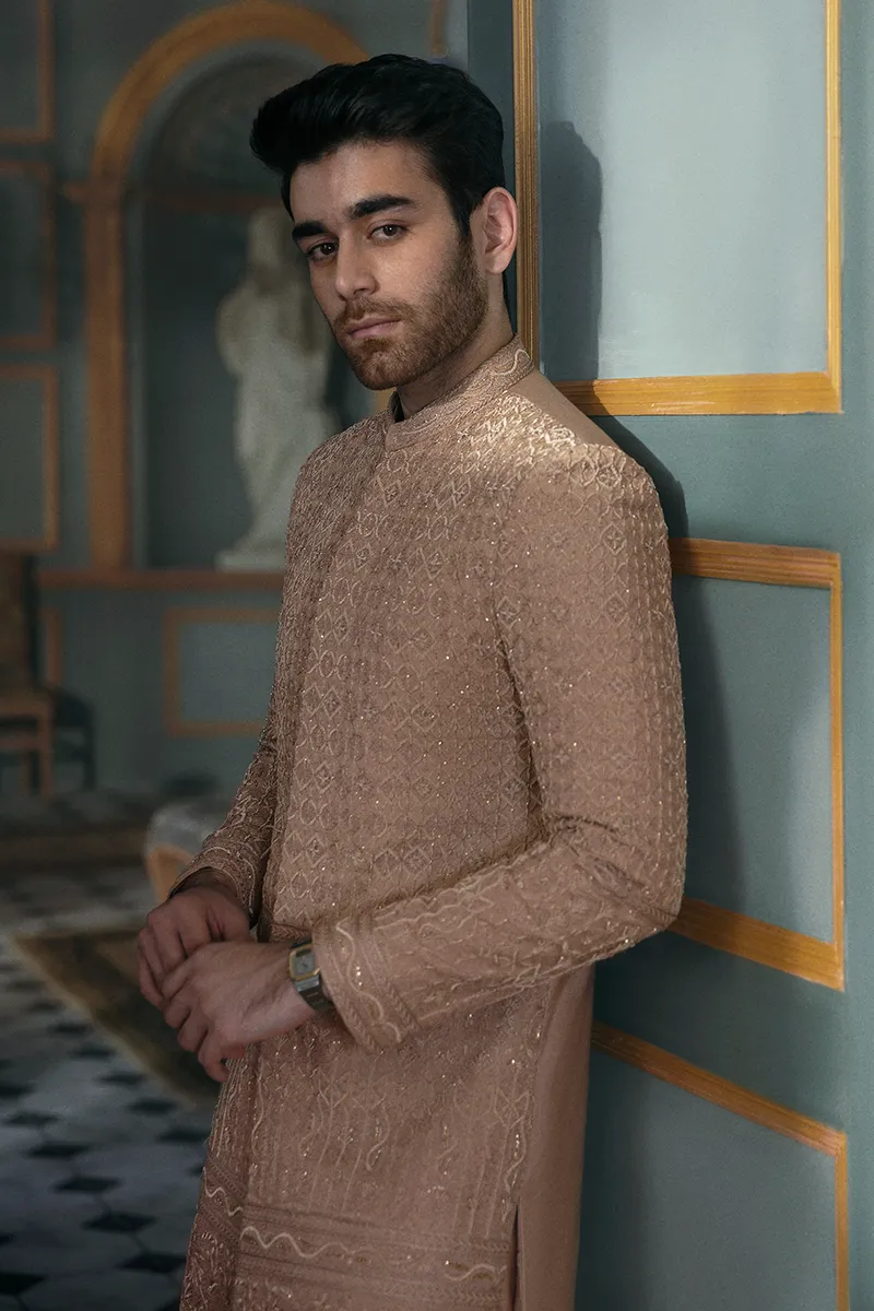 BEIGE EMBROIDERED SHERWANI