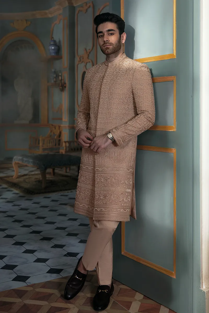 BEIGE EMBROIDERED SHERWANI