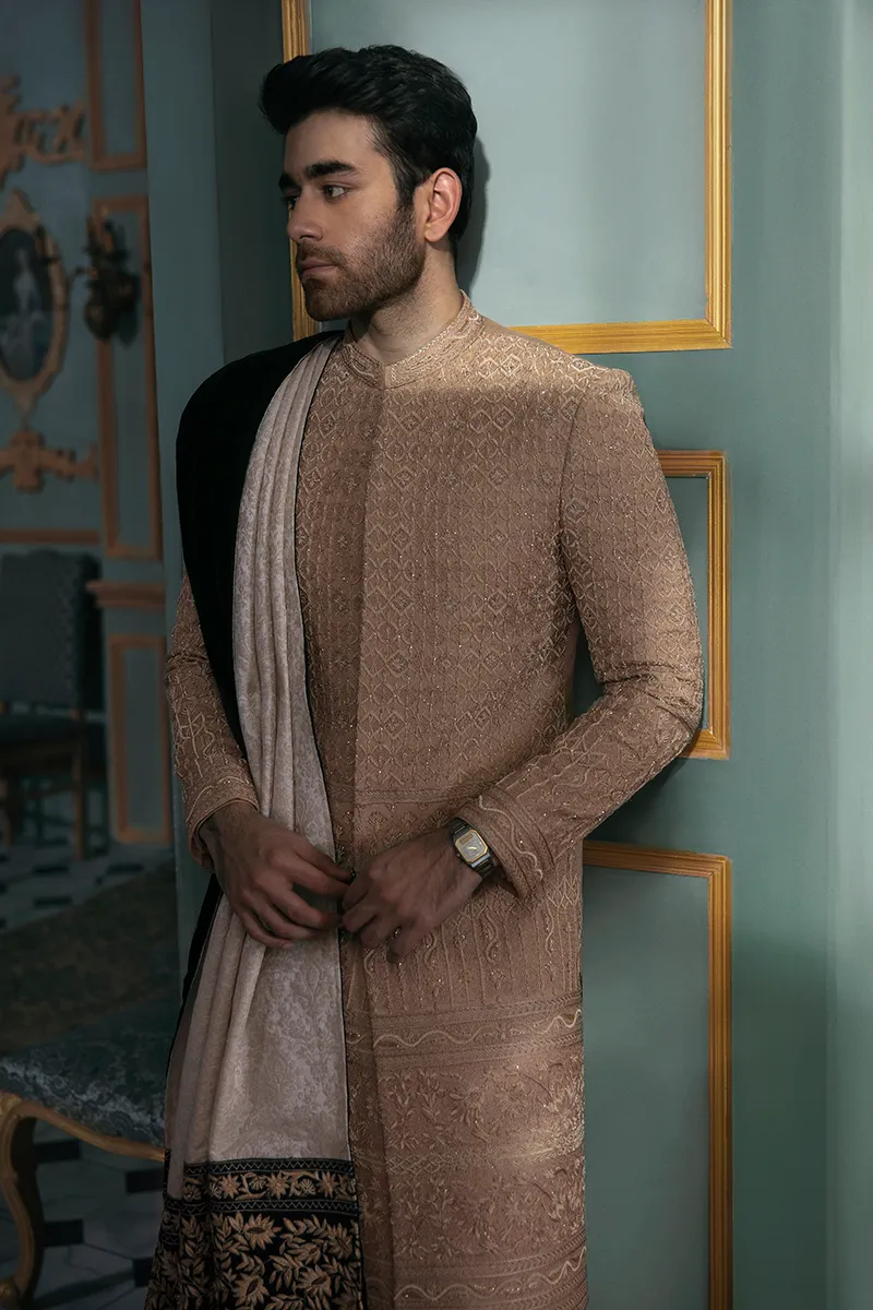 BEIGE EMBROIDERED SHERWANI