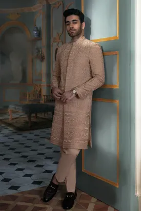 BEIGE EMBROIDERED SHERWANI