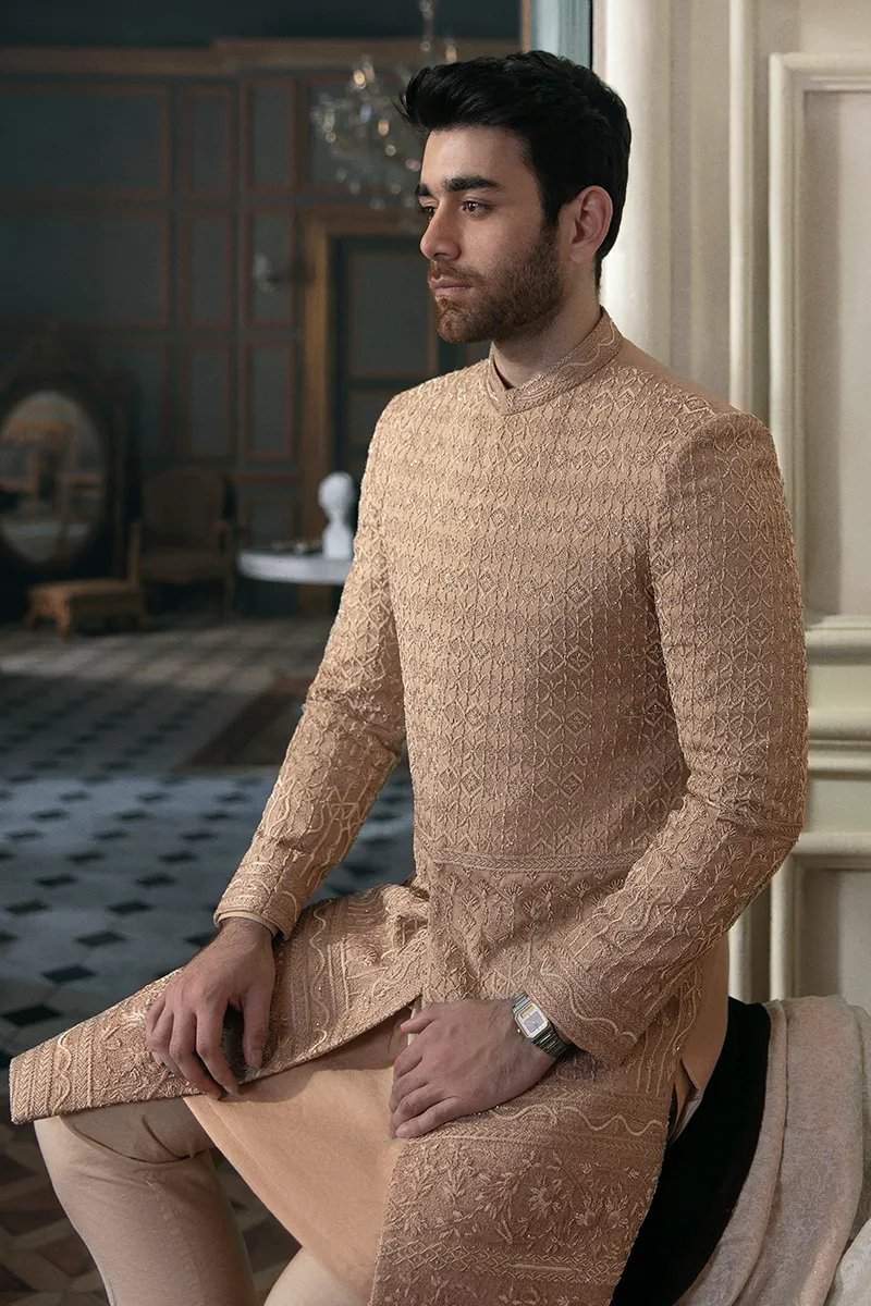 BEIGE EMBROIDERED SHERWANI