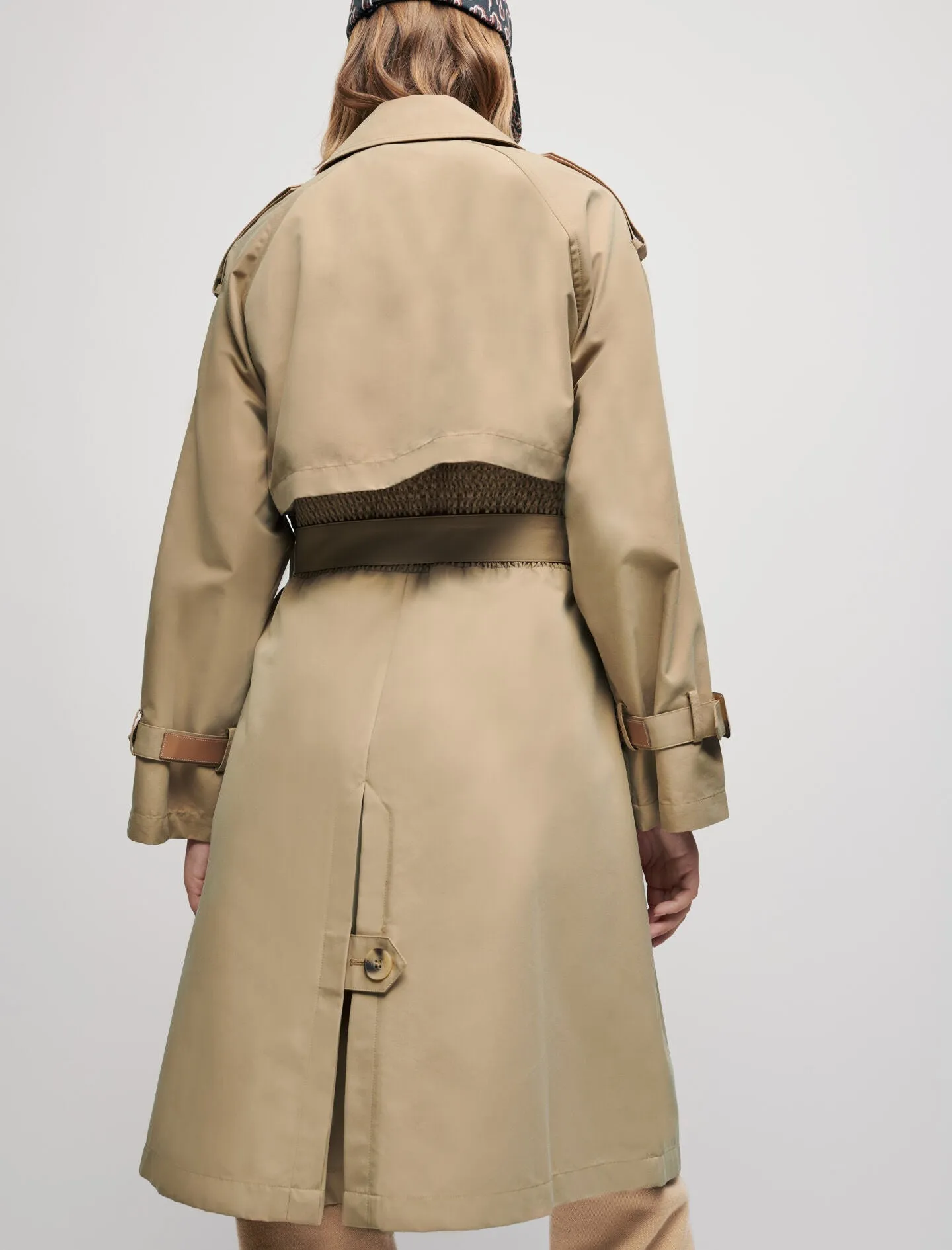 BELTED TRENCH COAT WITH LEATHER PATCHES