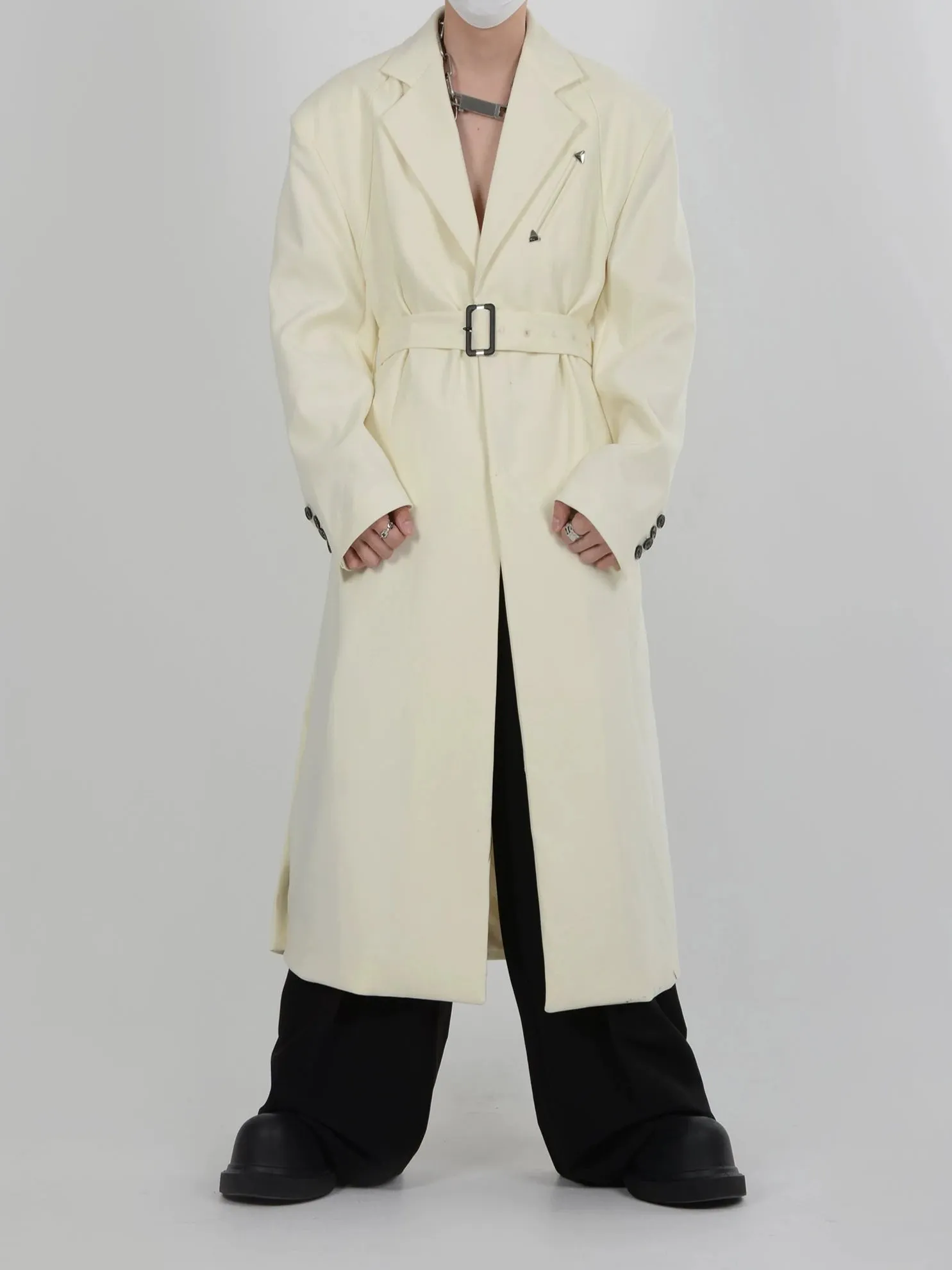 Belted Trench Coat with Metallic Details