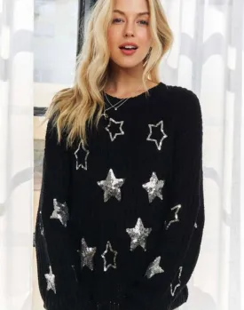 Black & Silver Sequins Star Knit Sweater