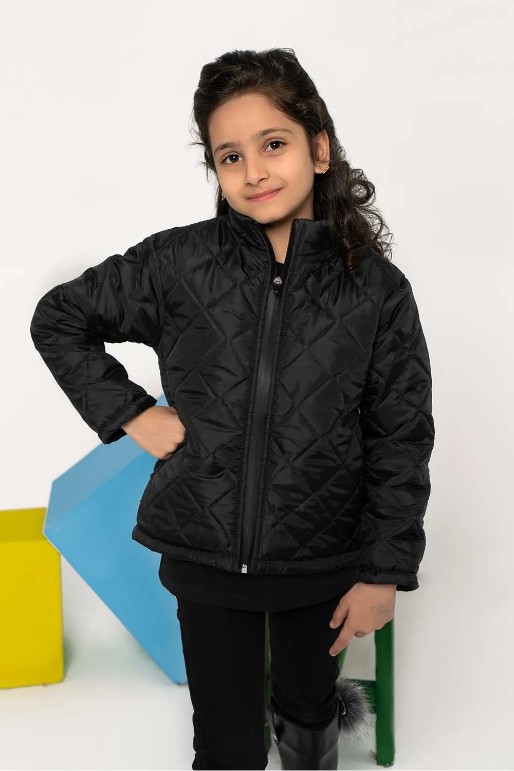 Black Quilted Jacket - Girls