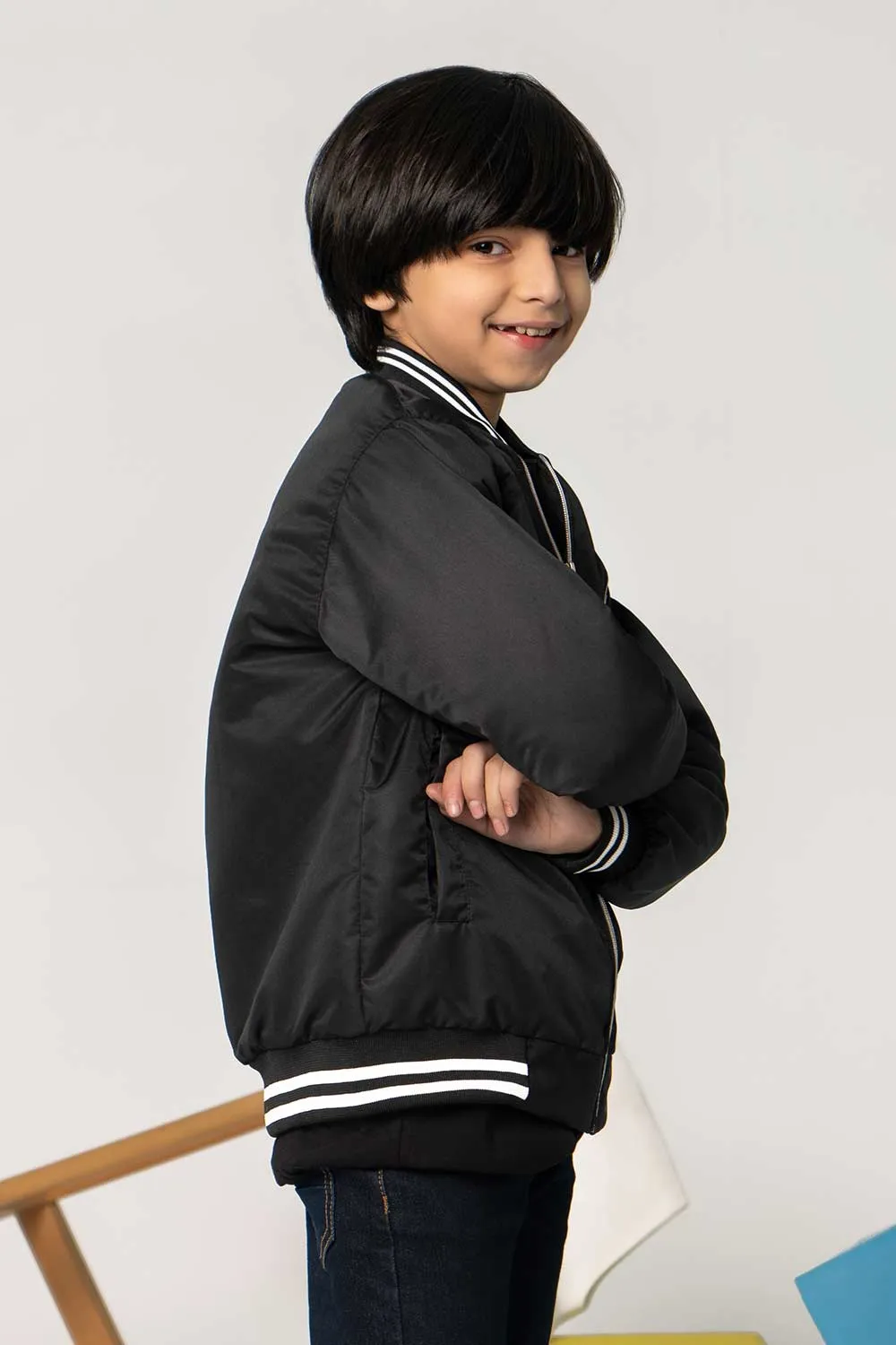 Black Tipped Bomber Jacket - Boys