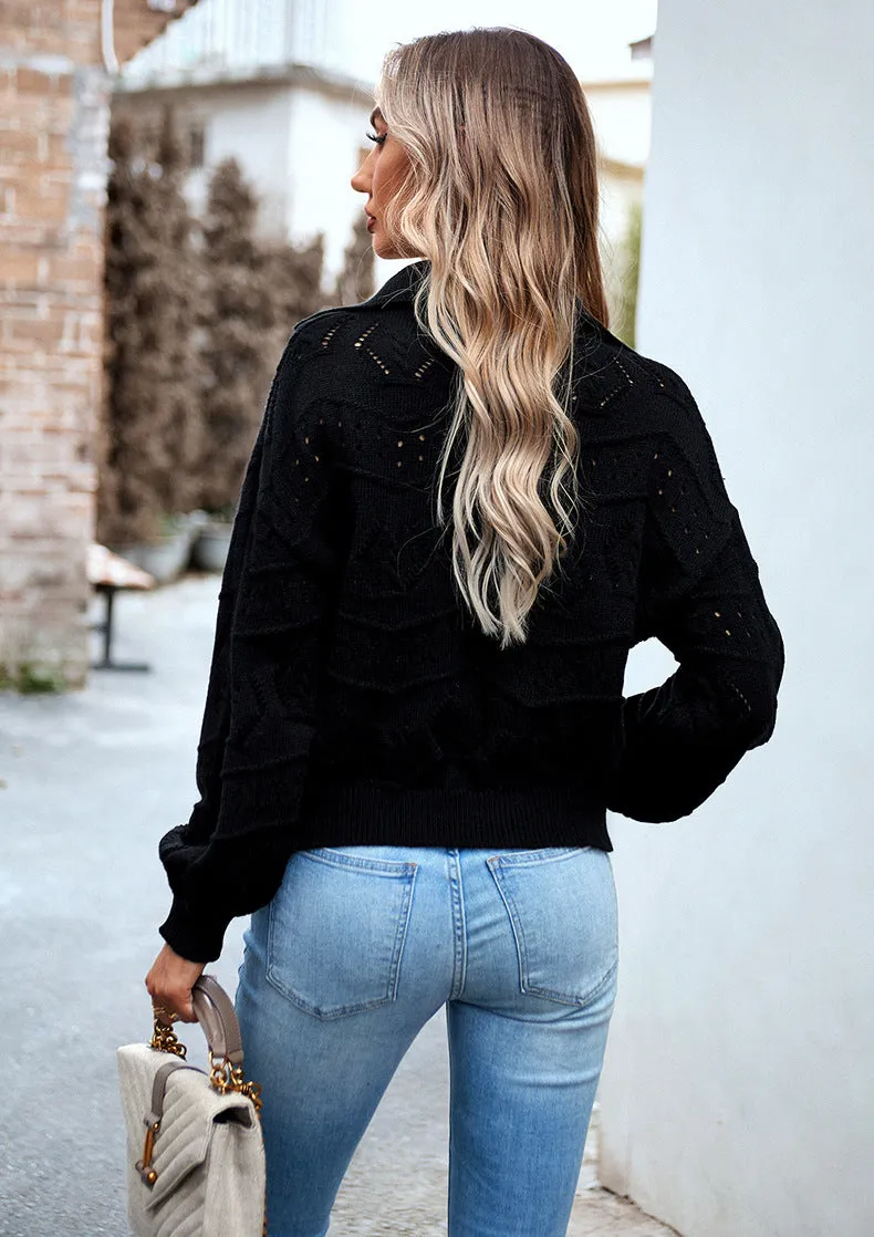 Black V-neck Knitted Sweater Top