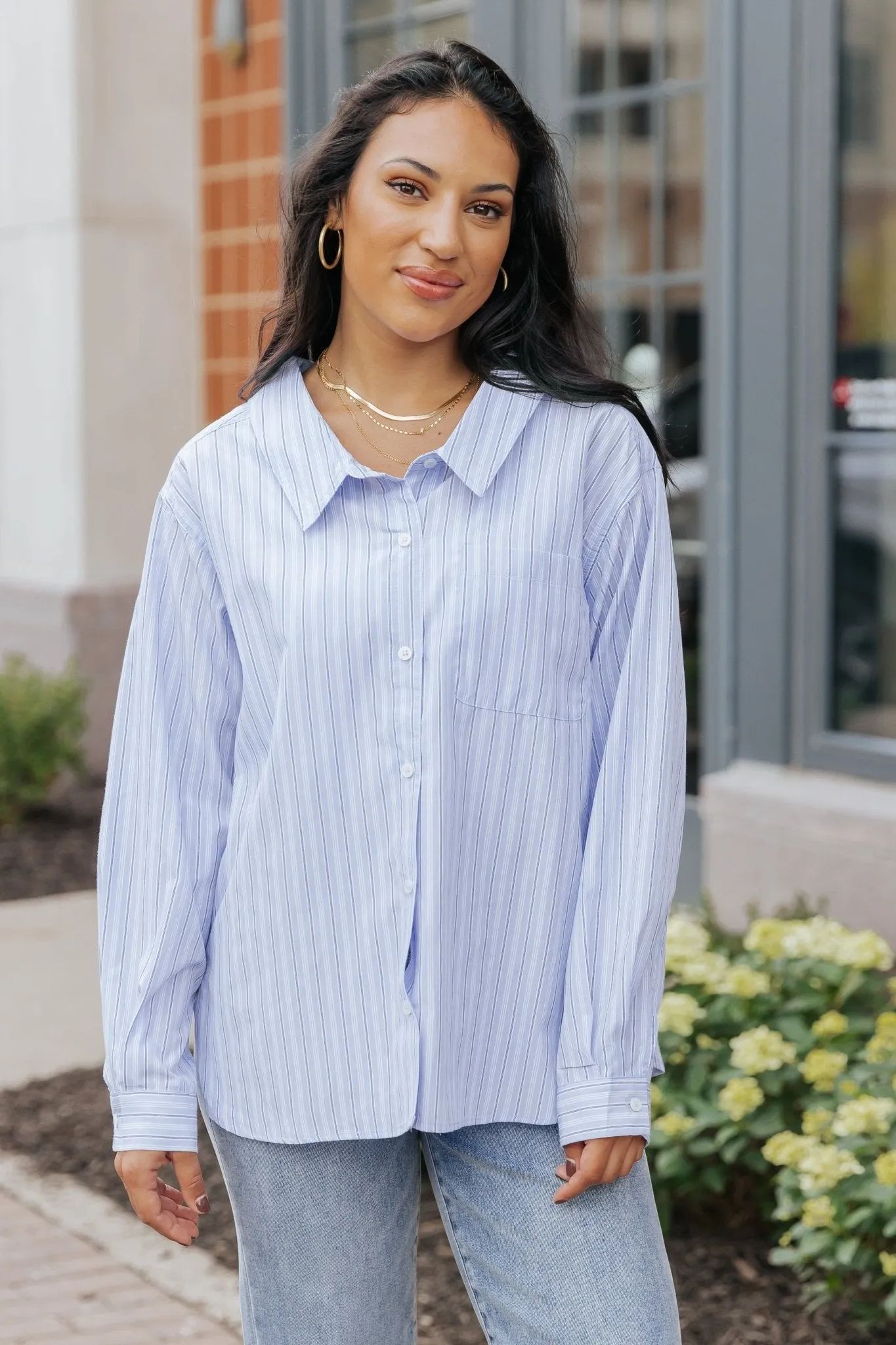 Blue and White Striped Button Down Shirt - FINAL SALE