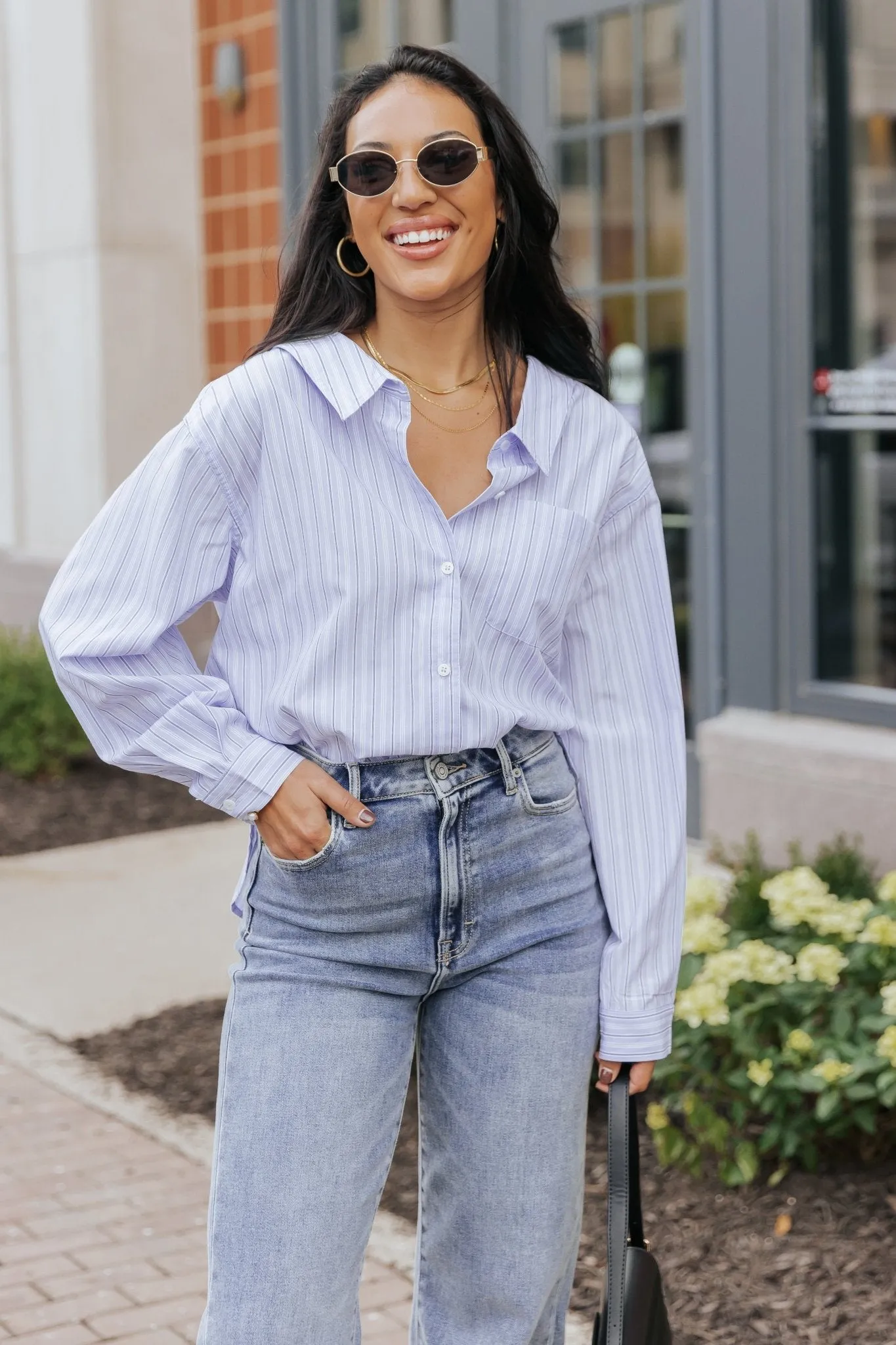 Blue and White Striped Button Down Shirt - FINAL SALE