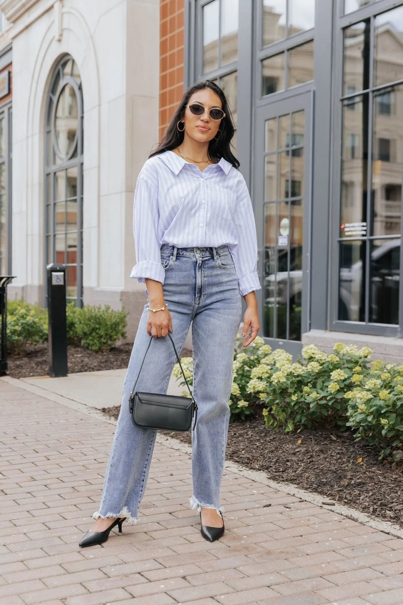 Blue and White Striped Button Down Shirt - FINAL SALE