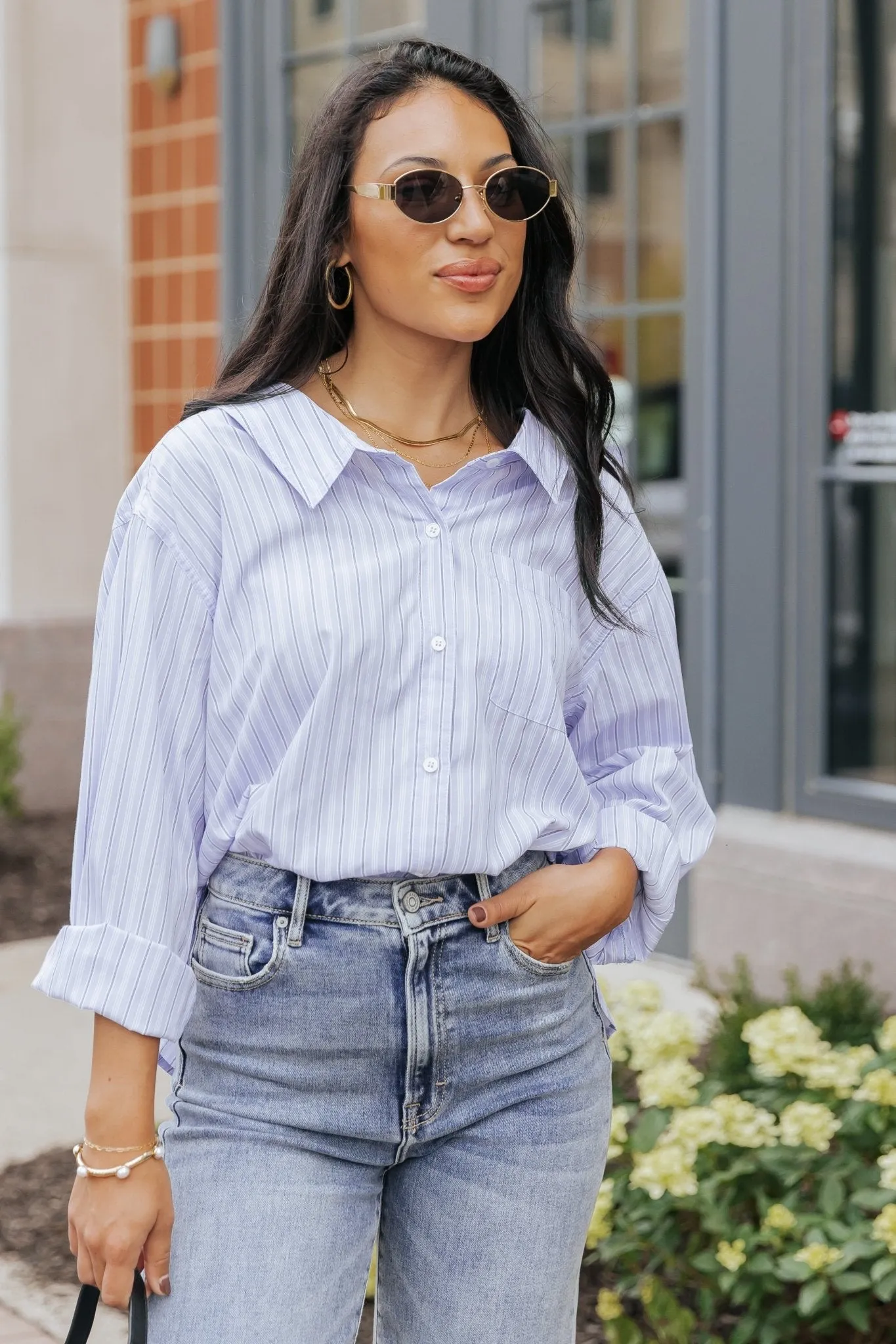 Blue and White Striped Button Down Shirt - FINAL SALE