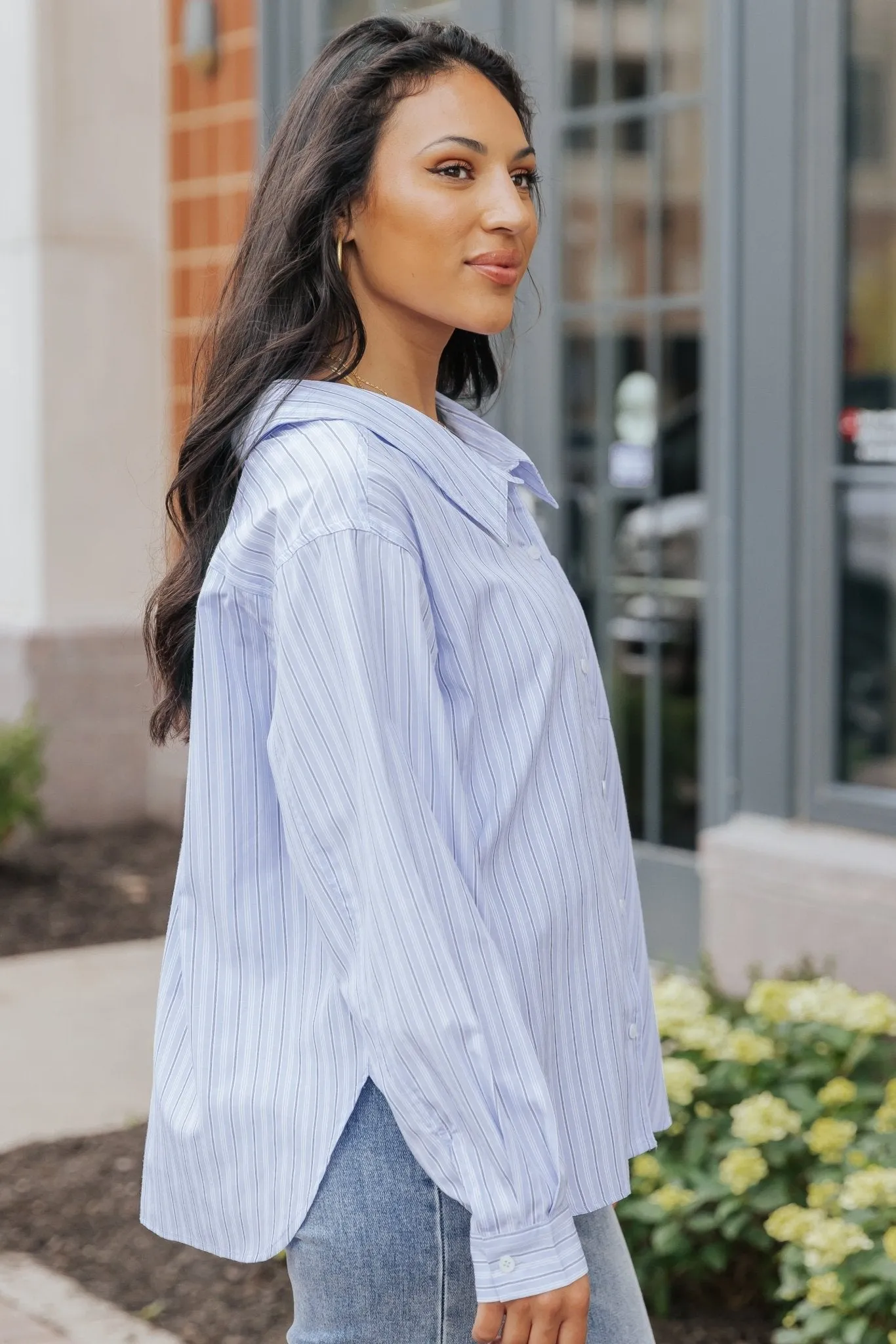 Blue and White Striped Button Down Shirt - FINAL SALE