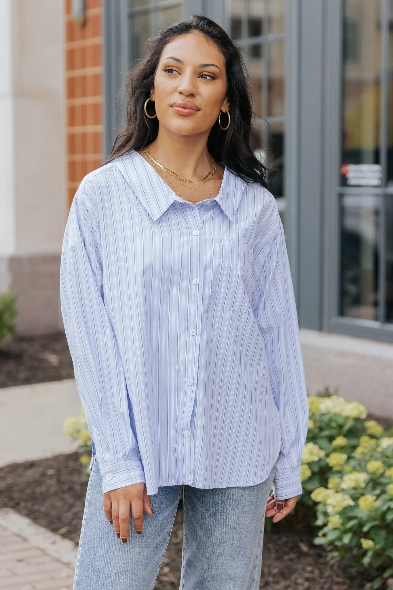 Blue and White Striped Button Down Shirt - FINAL SALE