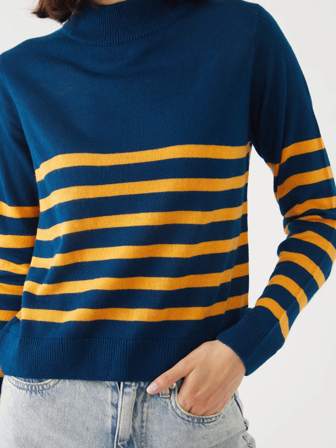 Blue Striped Crop Sweater