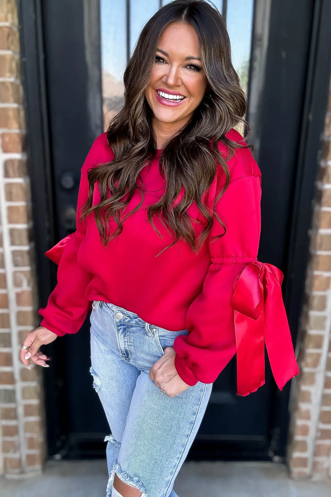 Bow Detail Red Sweatshirt