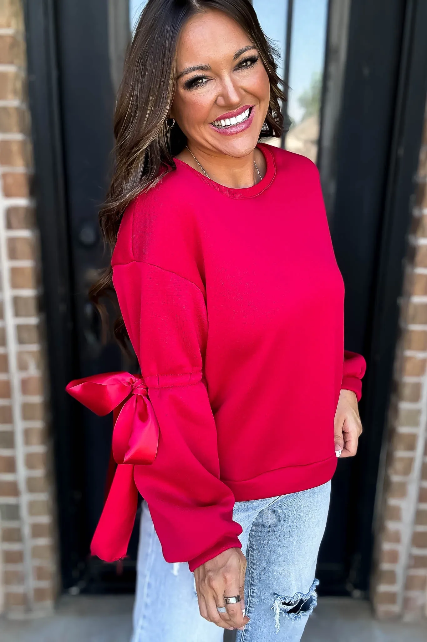 Bow Detail Red Sweatshirt