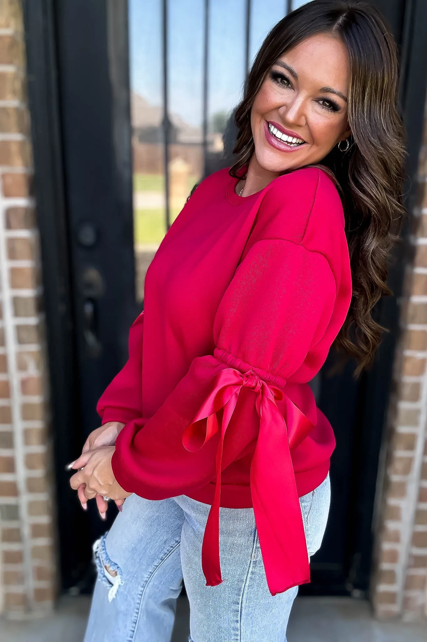 Bow Detail Red Sweatshirt