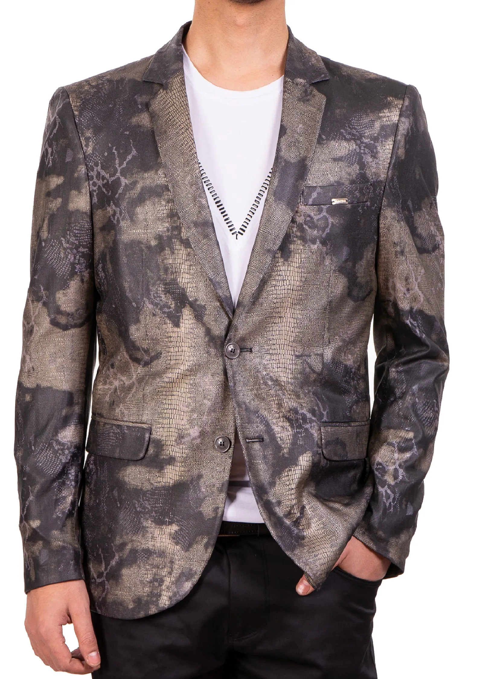 Brown Print Faux Leather Blazer