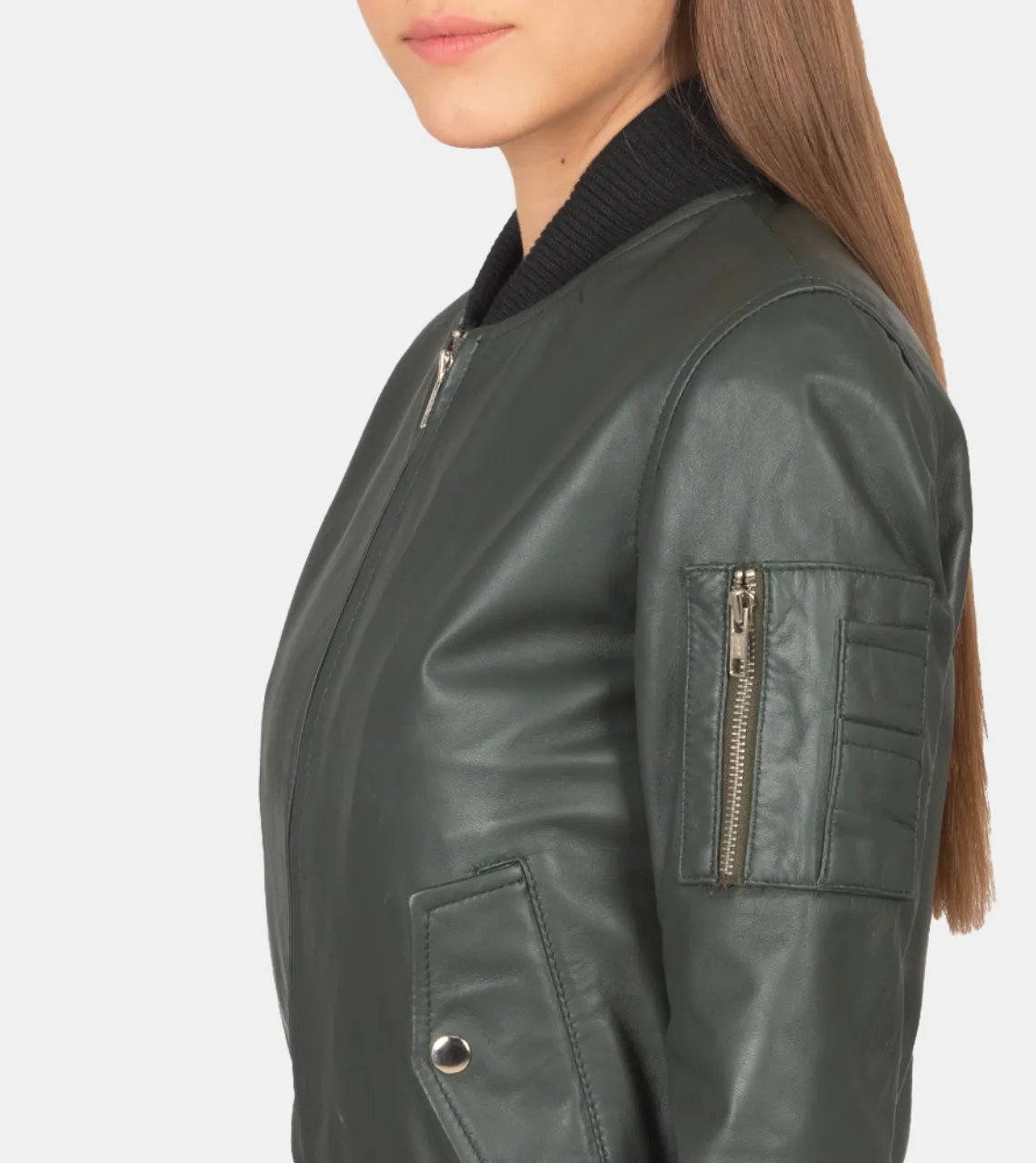 Carmilla Women's Green Bomber Leather Jacket