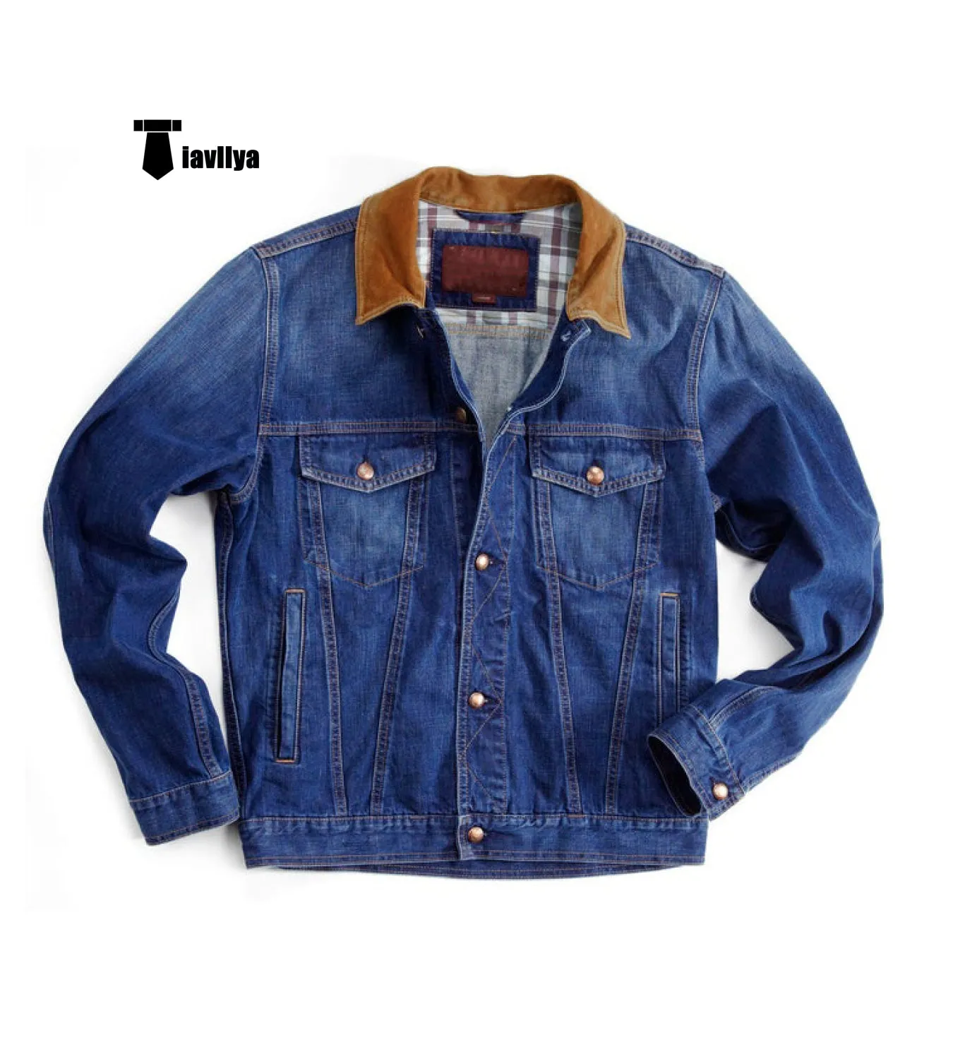 Casual Men's Lapel Blazer Classic Coat Button-Down Denim Jacket