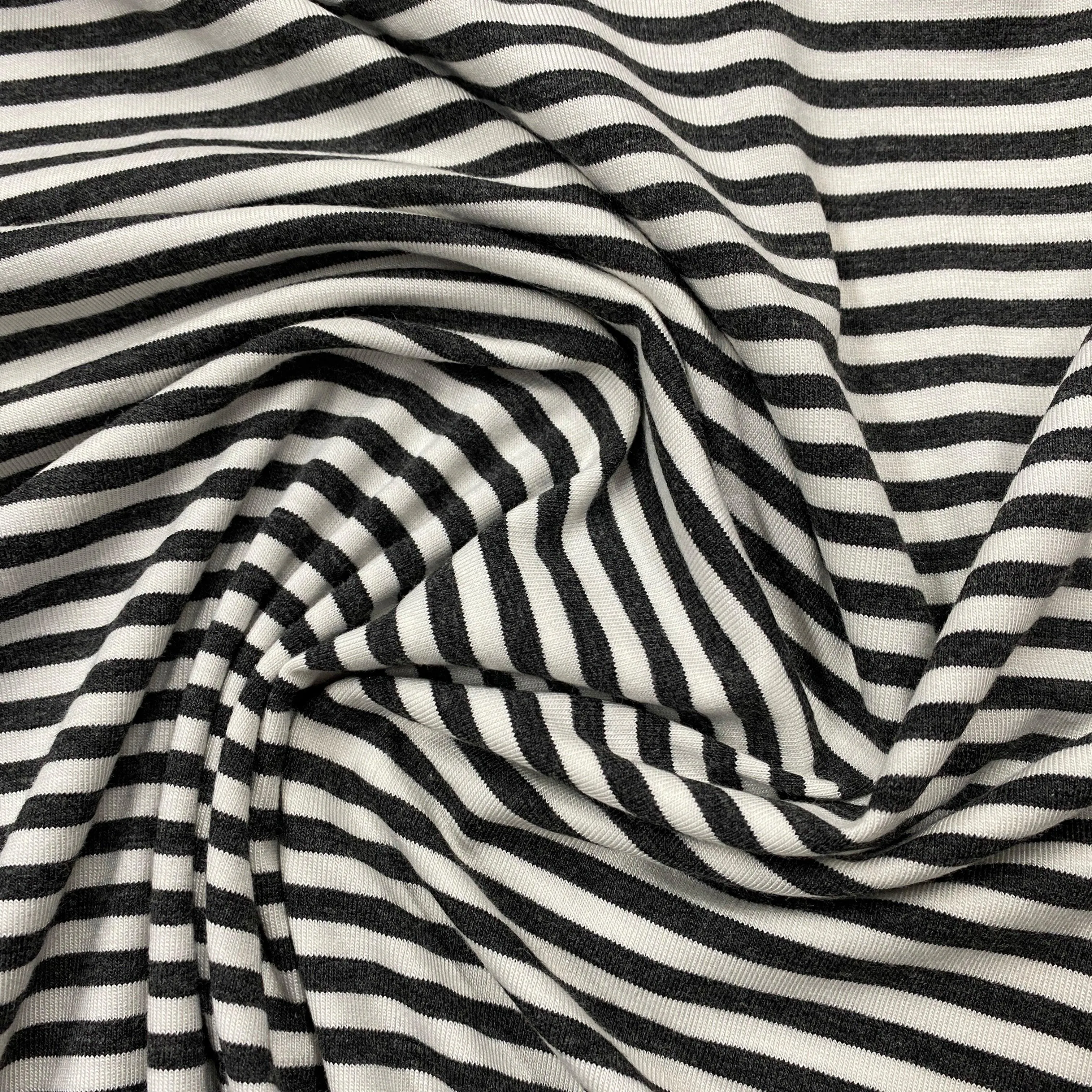 Charcoal Heather and Ivory 4mm Stripes on Bamboo/Spandex Jersey Fabric