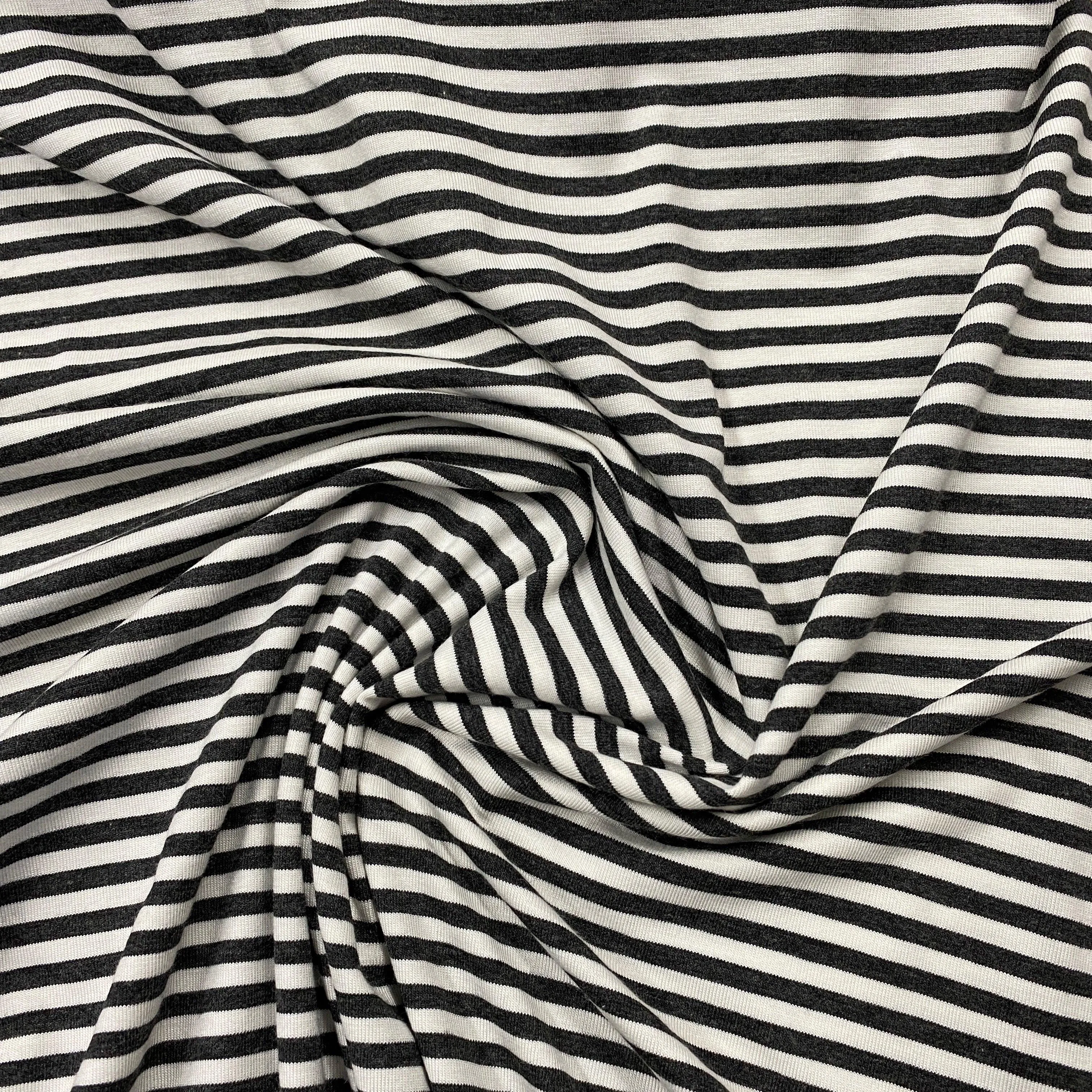 Charcoal Heather and Ivory 4mm Stripes on Bamboo/Spandex Jersey Fabric