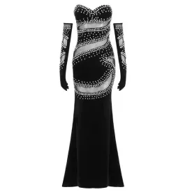 Charity Off Shoulder Cut-Out Rhinestone Embellished Maxi Dress