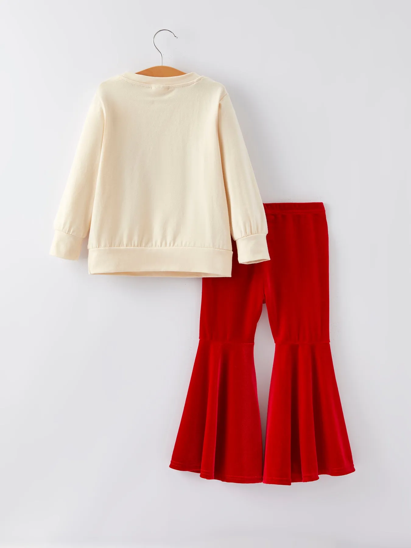 Christmas Letter Applique Top   Flared Pants Outfit Set