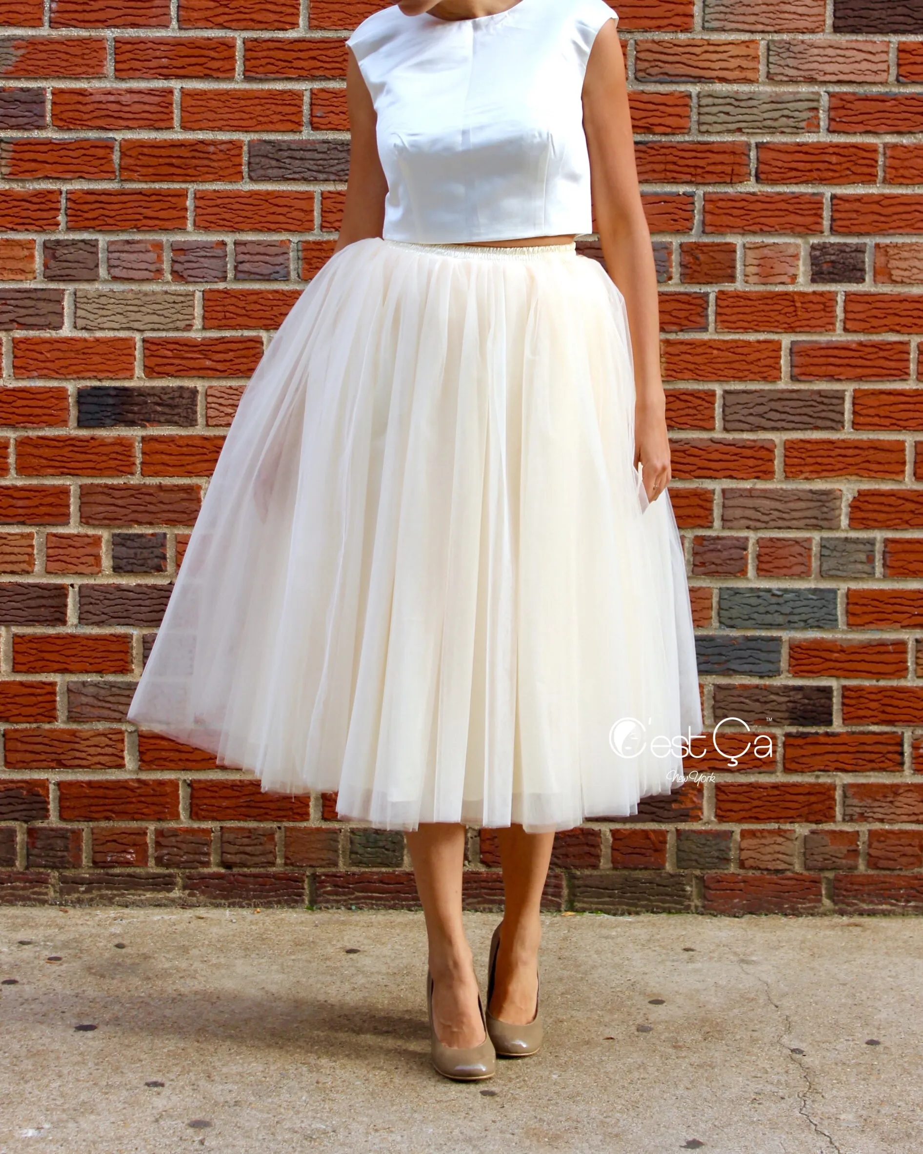 Clarisa Champagne Tulle Skirt - Tea Length