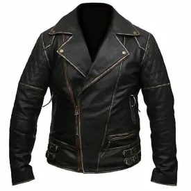 Classic Black Brando Biker Leather Jacket Mens