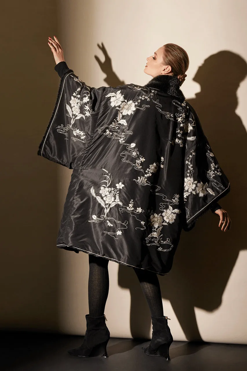 Couture Silk Taffeta Embroidered Reversible Coat