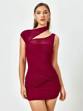 Cut Out Ruched Twist Front Mini Dress