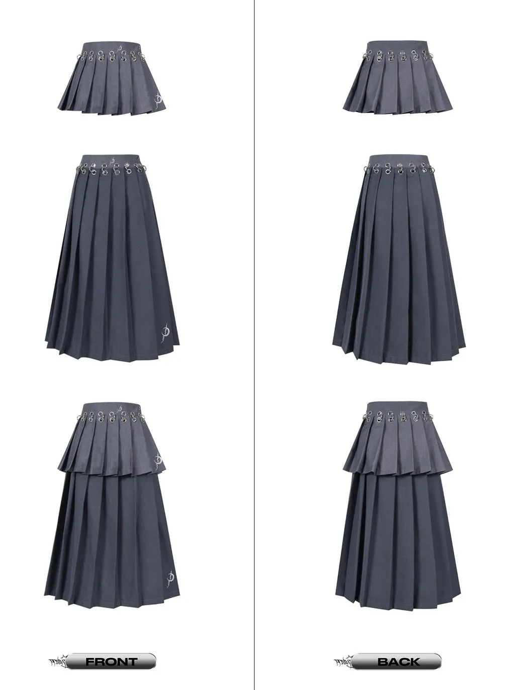 Detachable Hanging Loops Layered Long & Short Pleated Skirt