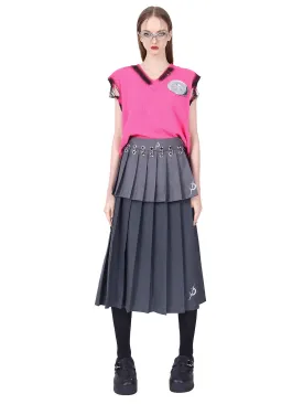 Detachable Hanging Loops Layered Long & Short Pleated Skirt