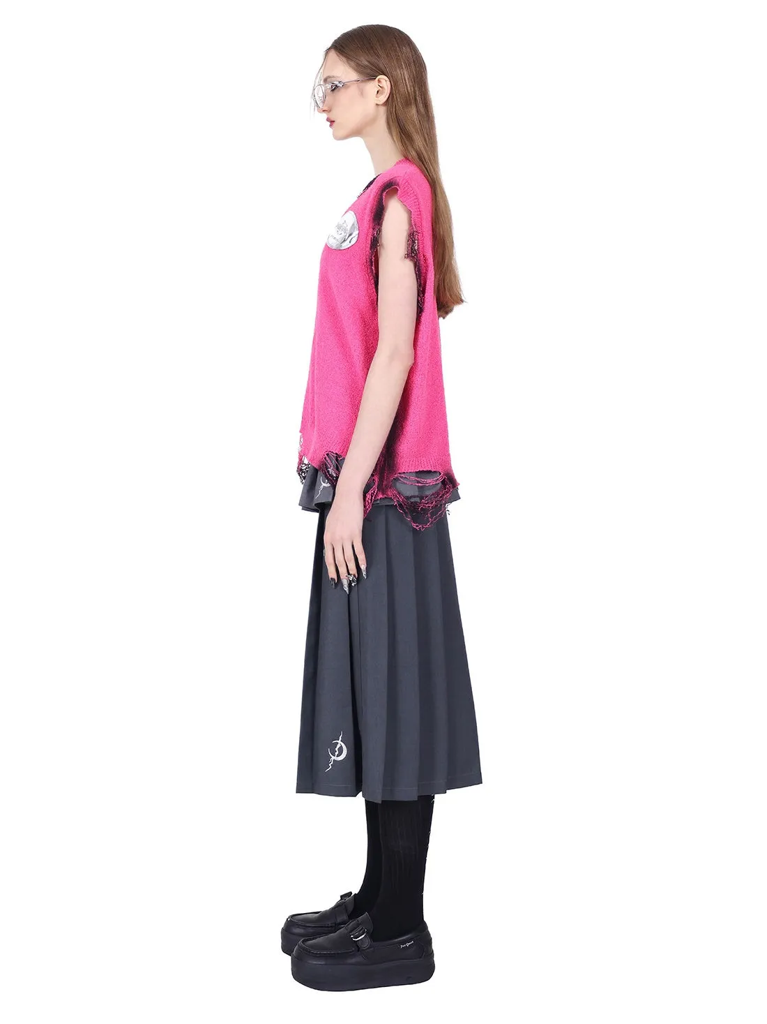 Detachable Hanging Loops Layered Long & Short Pleated Skirt